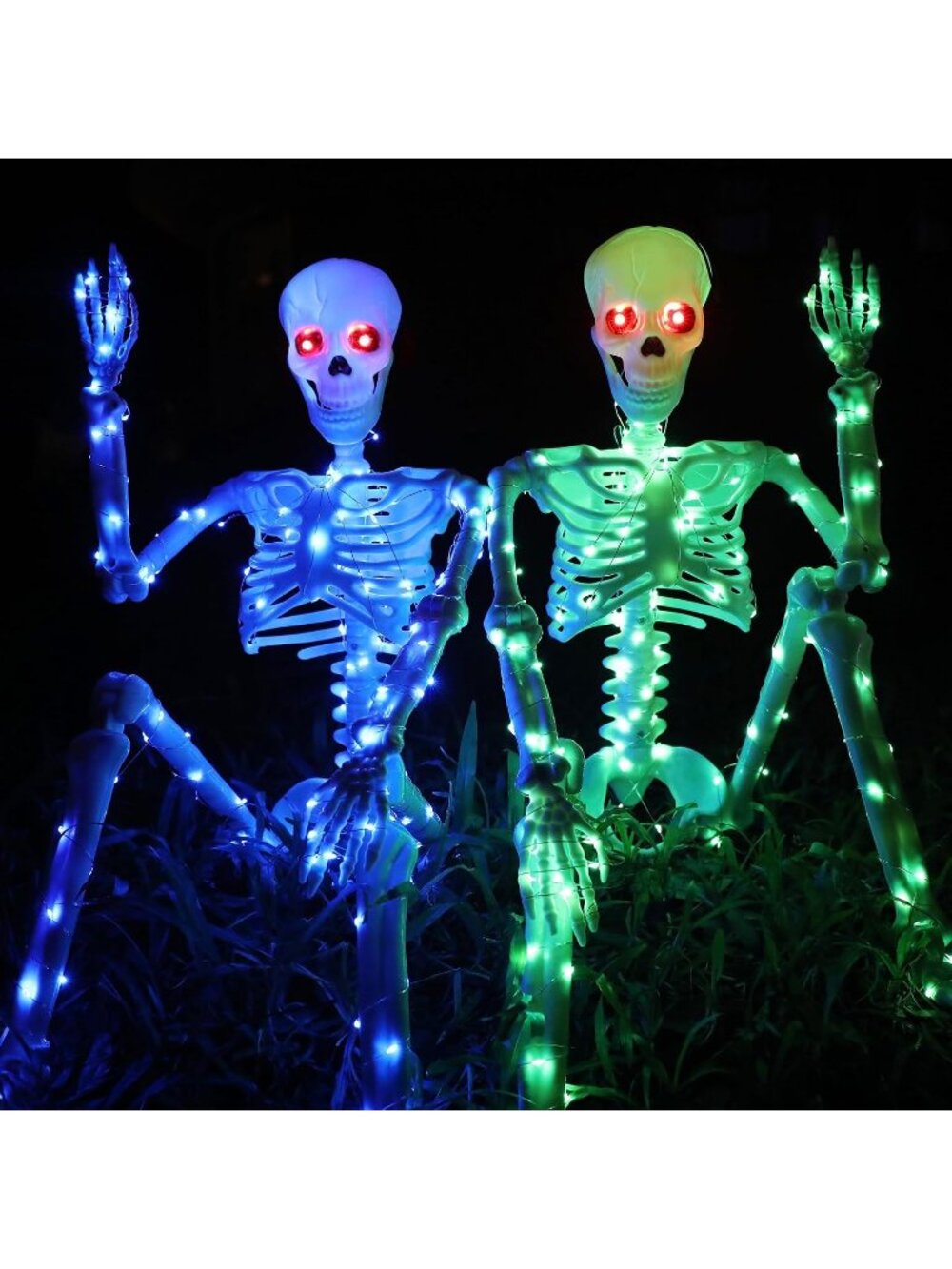2 PCS Halloween Decorations Green Blue Skeletons 36" (90cm) Light Up Skeleton